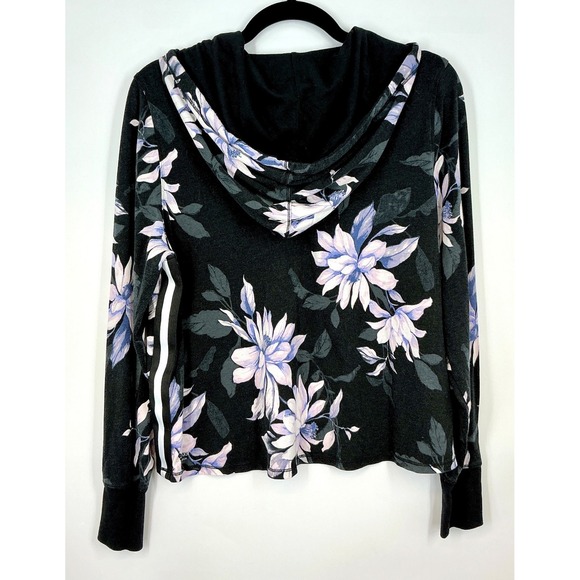 Calvin Klein Floral Hooded Top Size M Black Long Sleeve Lightweight Hoodie Y2K - Picture 2 of 12